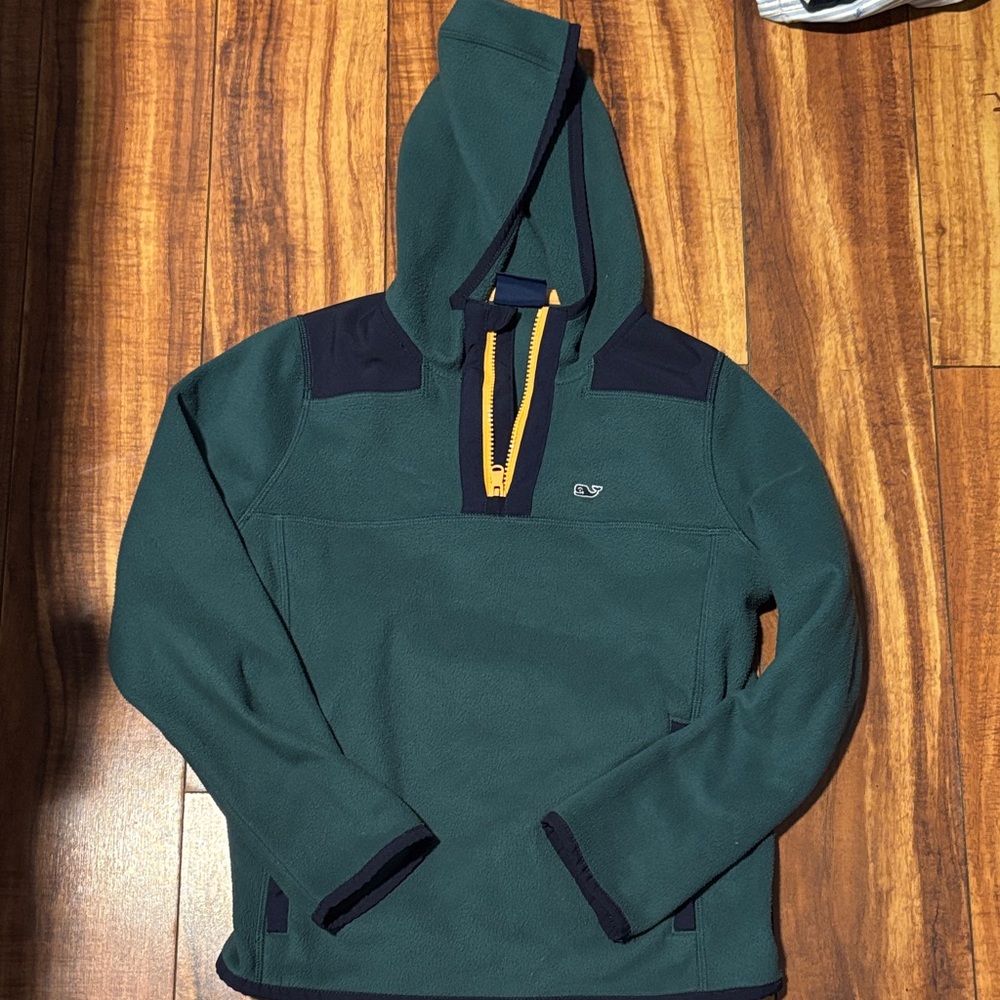 Vineyard Vines Forest Green Hooded Fleece with Navy & Yellow size youth 8/10